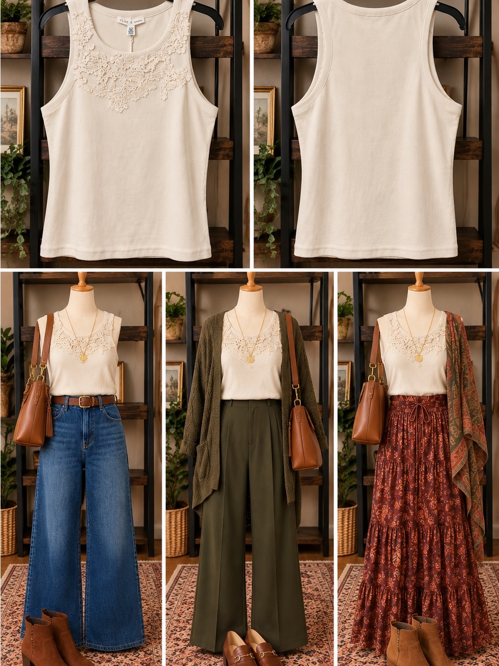 Flint & Moss Cream Lace Yolk Ribbed Tank Top XL NWT Fall Layering